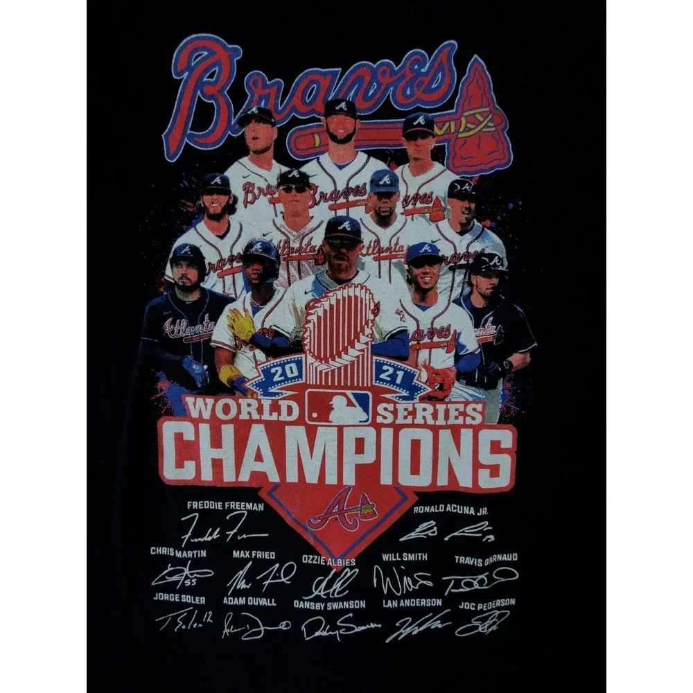 Gildan‎ Atlanta Braves 2021 WS Champs Long Sleeve T-Shirt Men's L Black